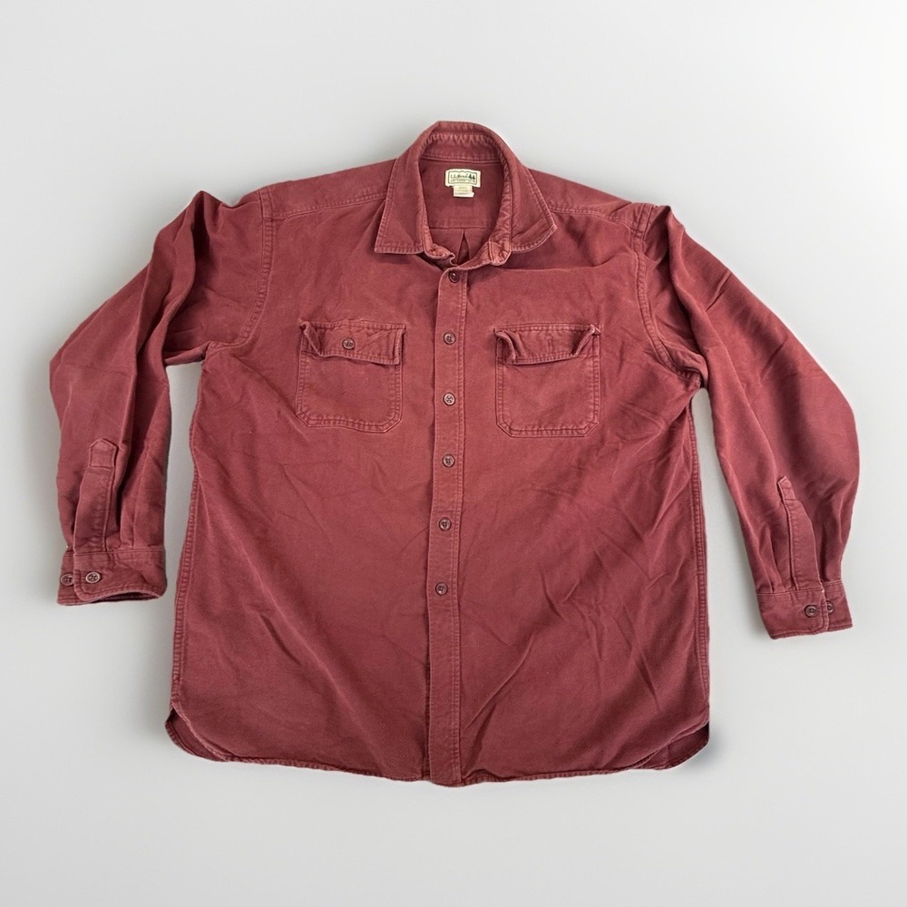 LL Bean Chamois Cloth Mens XL Flannel Shirt Red Wine Missing 1 Pocket Button